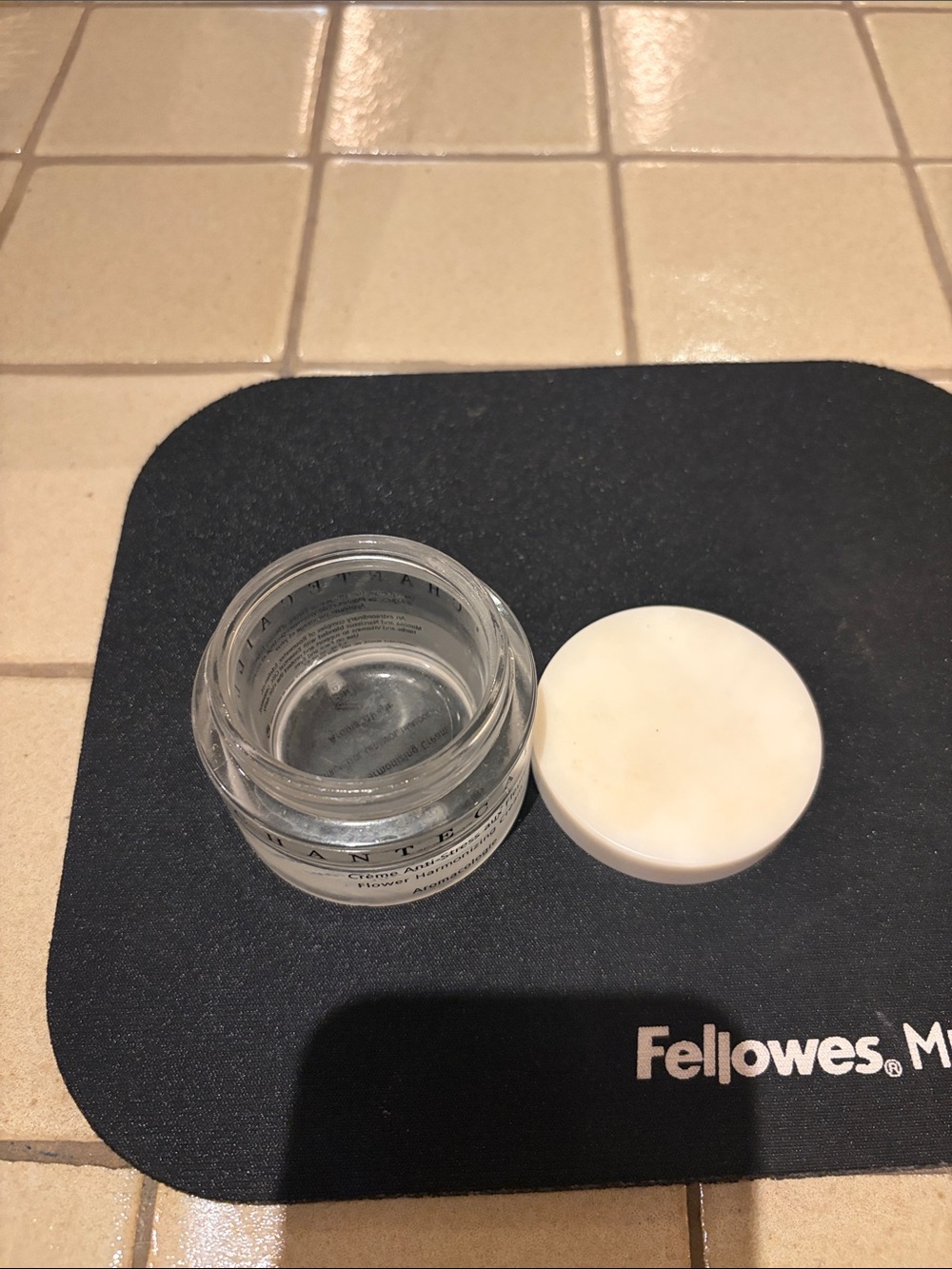 Empty Chantecaille Glass Cosmetic Jar with White Lid - Clear
